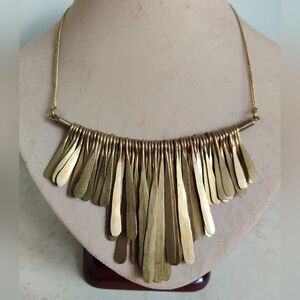 Vintage Ethnic Brass "Features" Fringe Bib Necklace